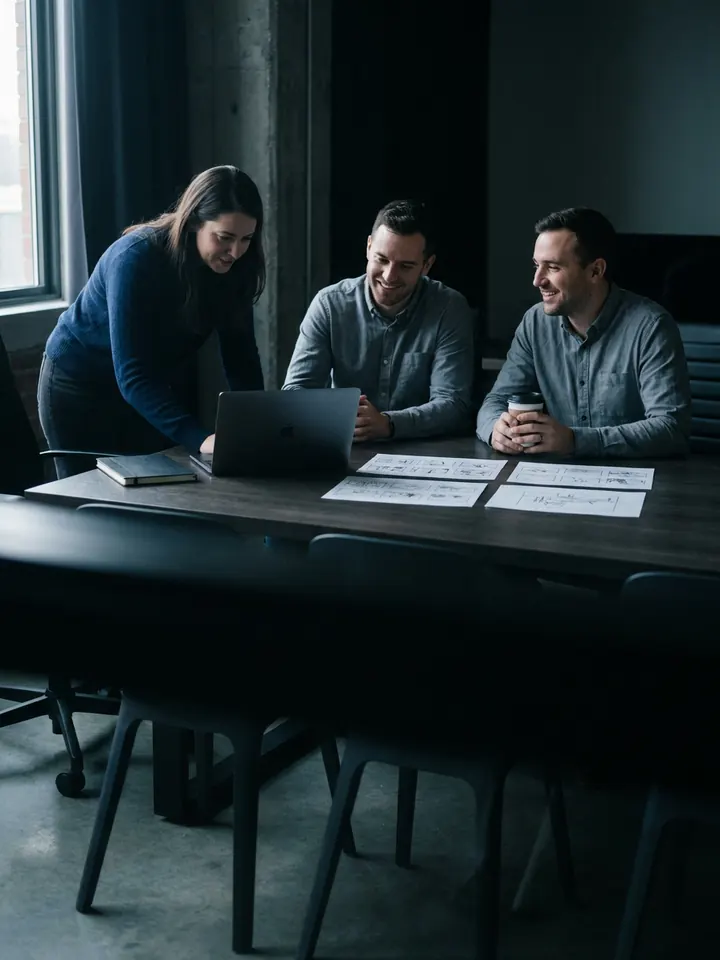 A creative team listening to music for an ad campaign